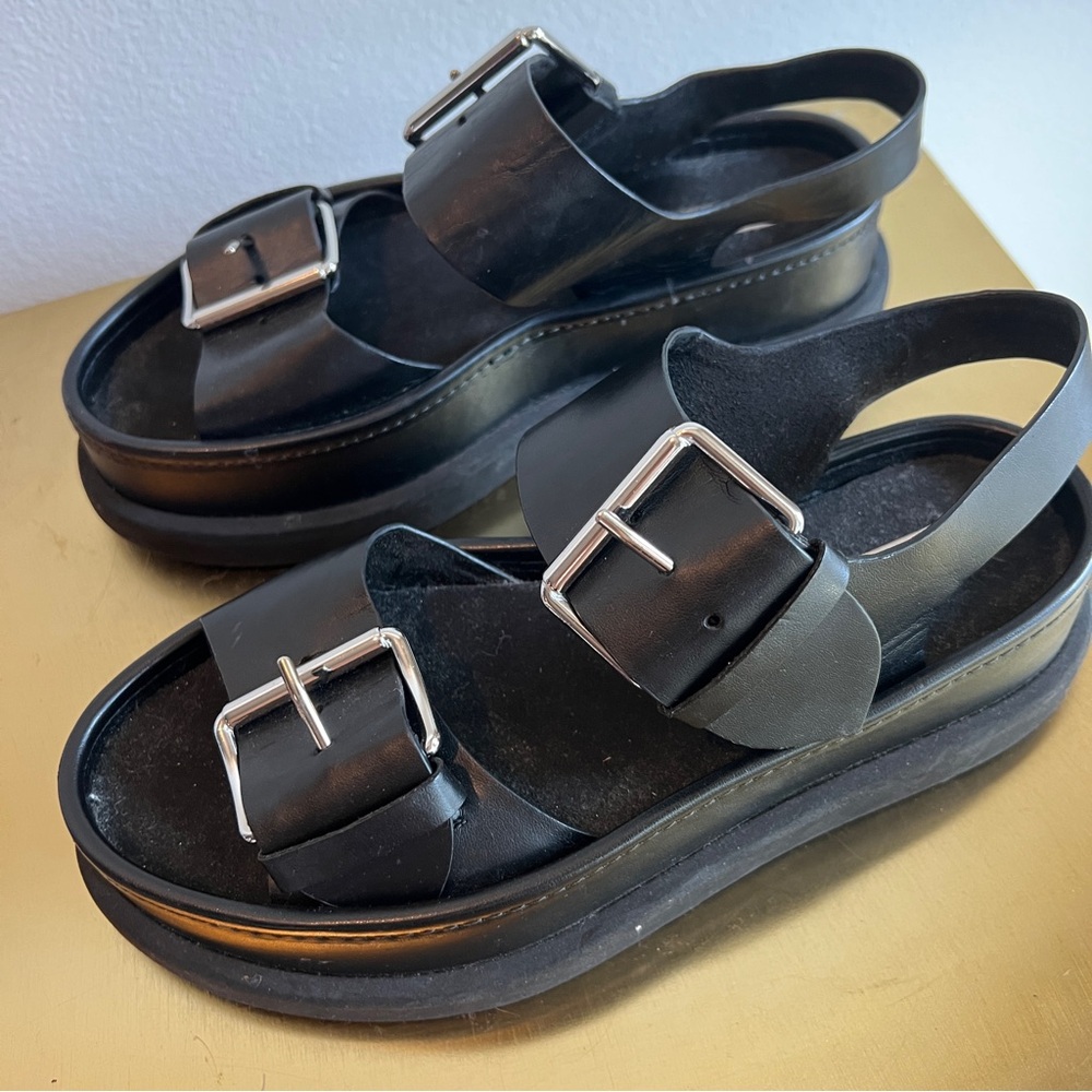 Stella McCartney Black Faux Leather Vegan Platform Buckle Sandals - Picture 7 of 15